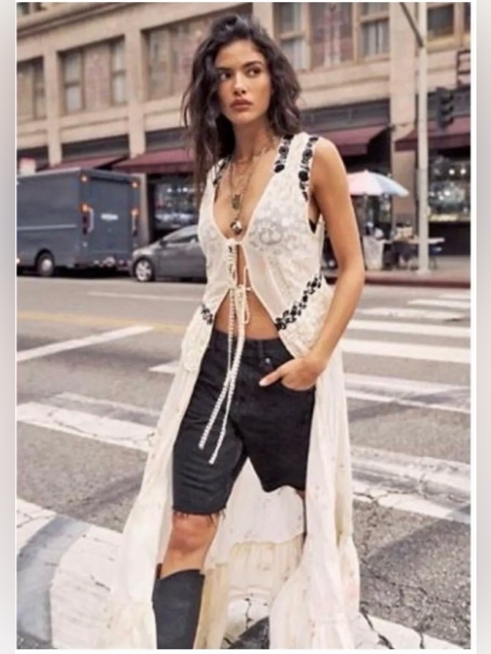 Free People We the Free Avery Washed Black High-Waisted Denim Bermuda Shorts 25